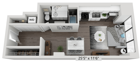 Studio C Floor Plan | 556 Sq. Ft. at The Montrose Apartments in Chicago, IL